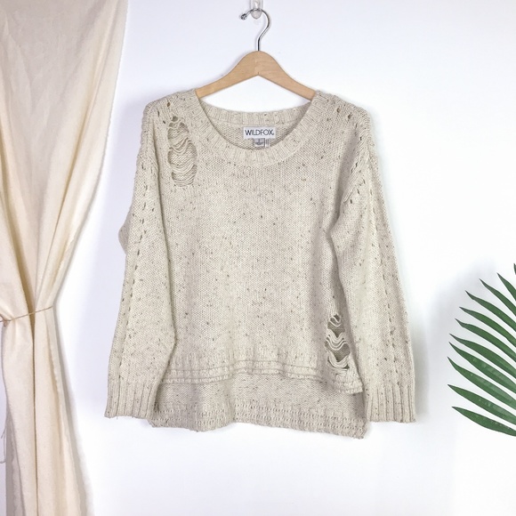 Wildfox Sweaters - Wildfox Dinner Party Distressed Crew Neck Sweater